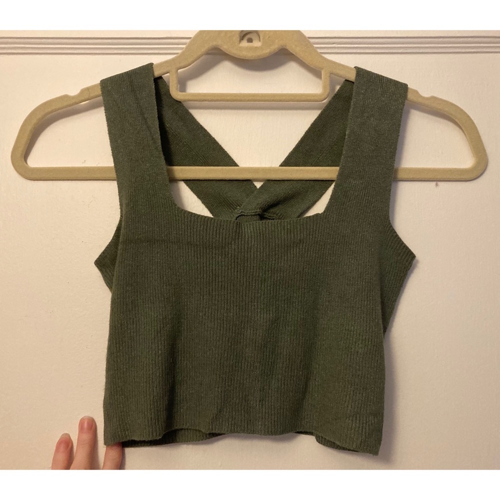Olive green stretchy crop top XS